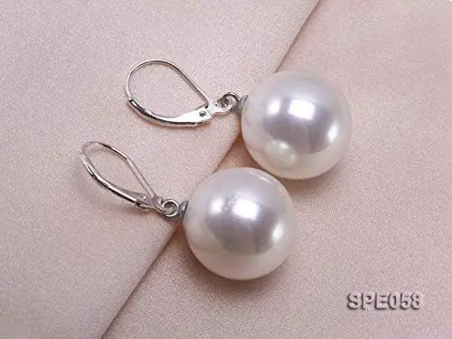 Terisa Pearl Jewelry  Sterling Silver Leverback Earrings 16mm Round White Sea shell Pearl Earrings for Girls Wedding Party Gift