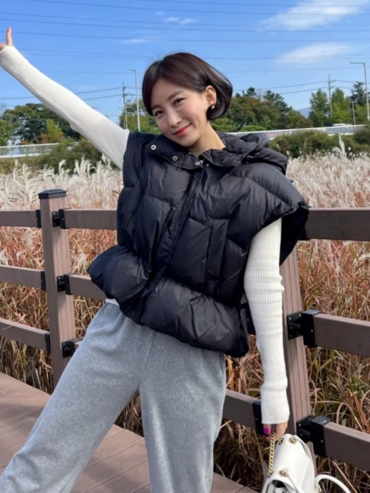 

Женский жилет с капюшоном на молнии Jaet Dstring Slim Fit, зимний новый Sle, универсальная хлопковая верхняя одежда Jaet, длинный топ све