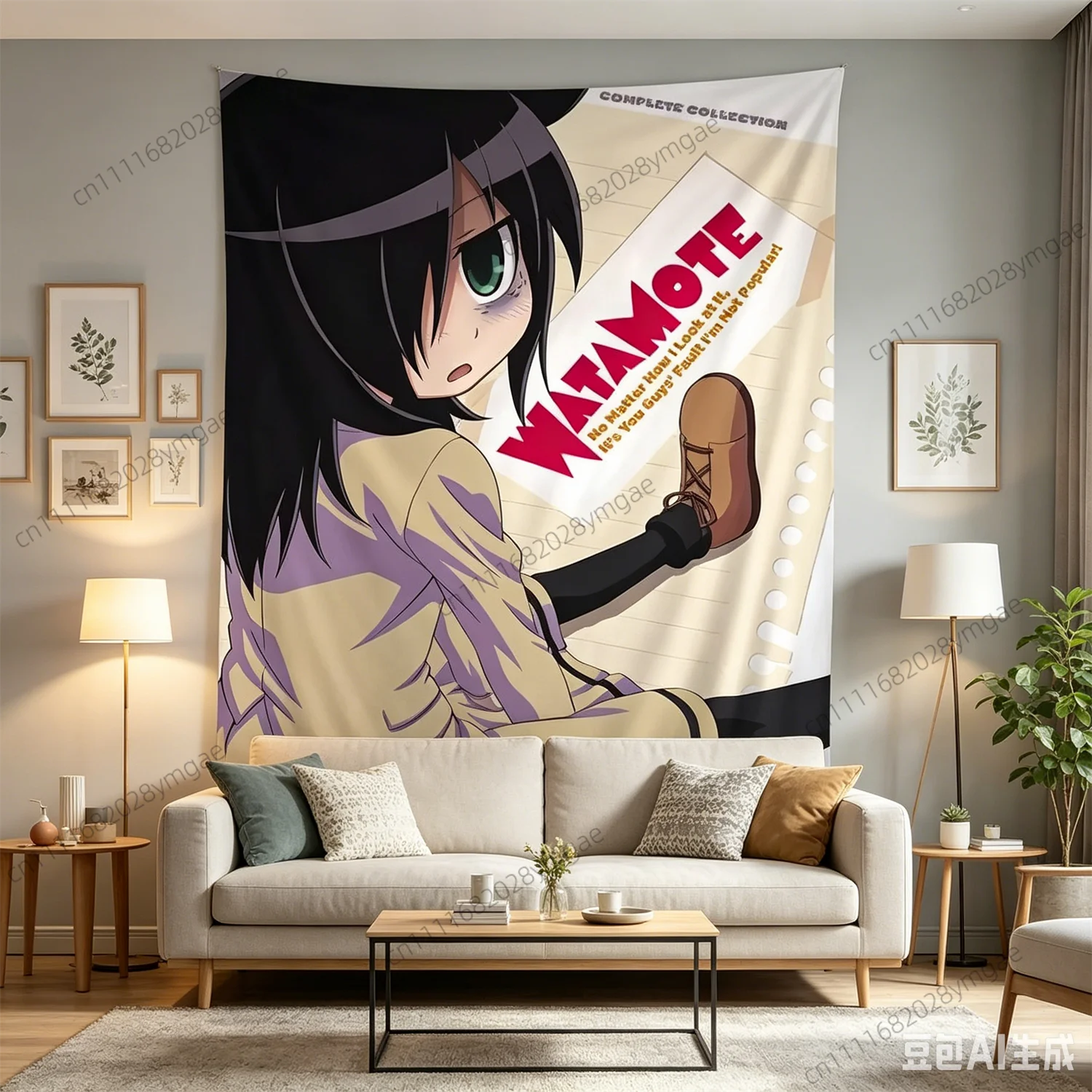 Sweet Pink Tapestry Anime Watamote Wall Tapestries Cute Cartoon Flag Aesthetic Teen Dorm Background Cloth Banner Wall Art Decor