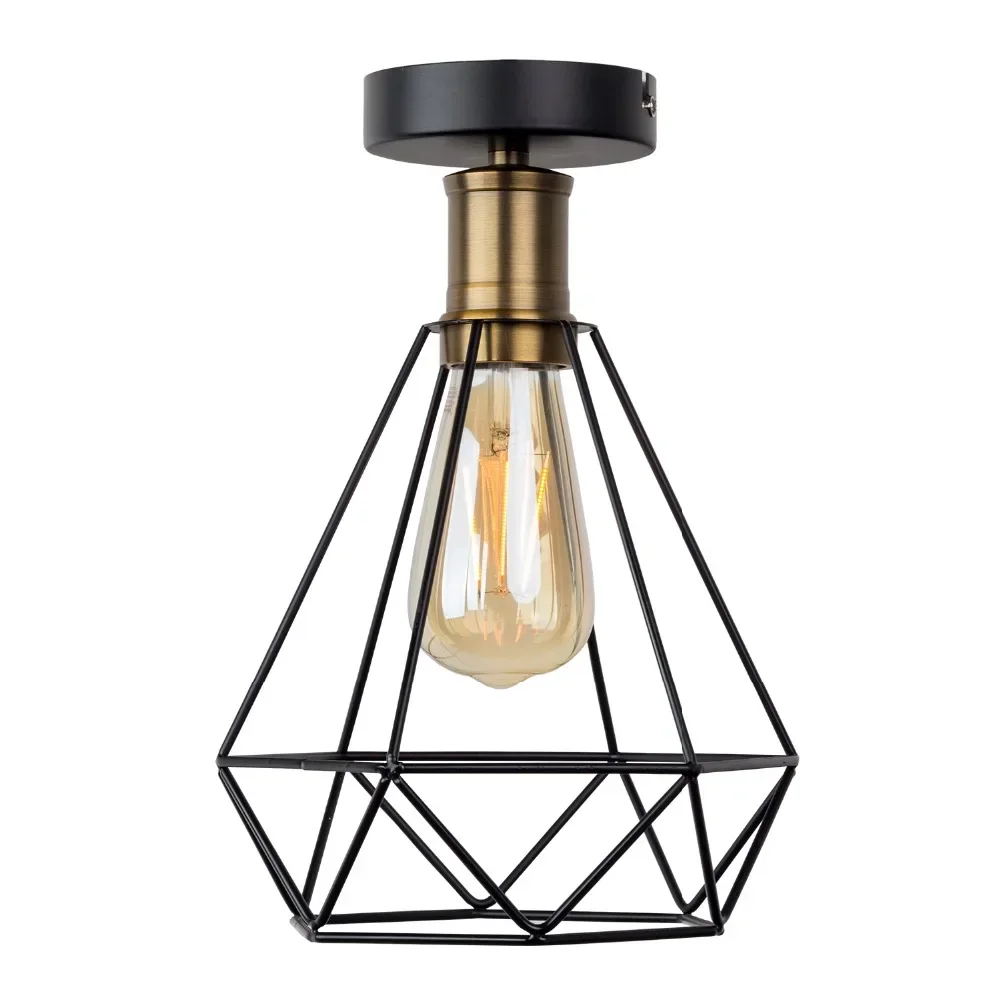 

Vintage Iron cage Ceiling Light LED Shade Industrial Modern Ceiling Lamp Nordic Lighting Cage Fixture Home Living Room Decor