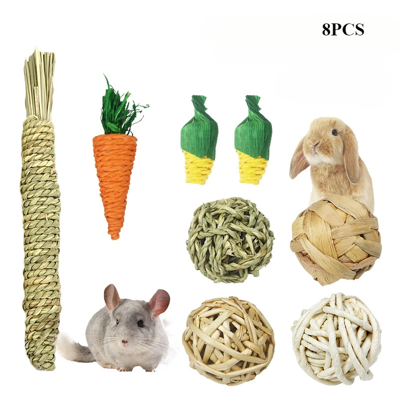 8/9/14/31PCS Rabbit Chewing Toys Molar Toys Natural Hay Sticks Hamster Teeth Training Kit Chinchilla Rat Gerbil Bunny Toys