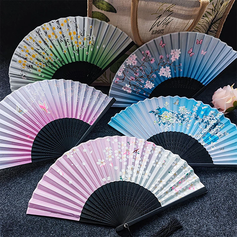 Vintage Style Silk Folding Fan Chinese Japanese Pattern Art Craft Gift Home Decoration Ornaments Dance Hand Fan