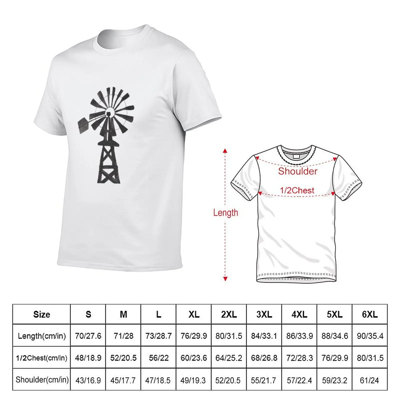 Black Windmill Country Watercolor Painting T-Shirt cotton tshirt 100% men t shirt cotton 100% man t shirts cotton T-shirt