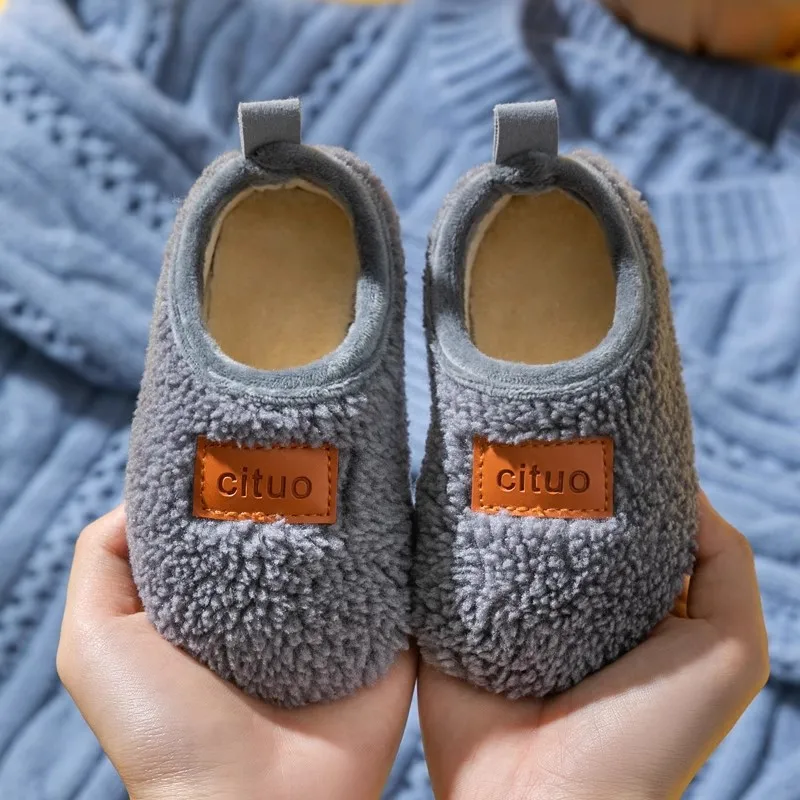 Autumn Winter 1-9 Years Old Children Plush Floor Sock Shoes Child Soft Sole Walking Shoes Indoor Home Anti-slip Kids Slippers