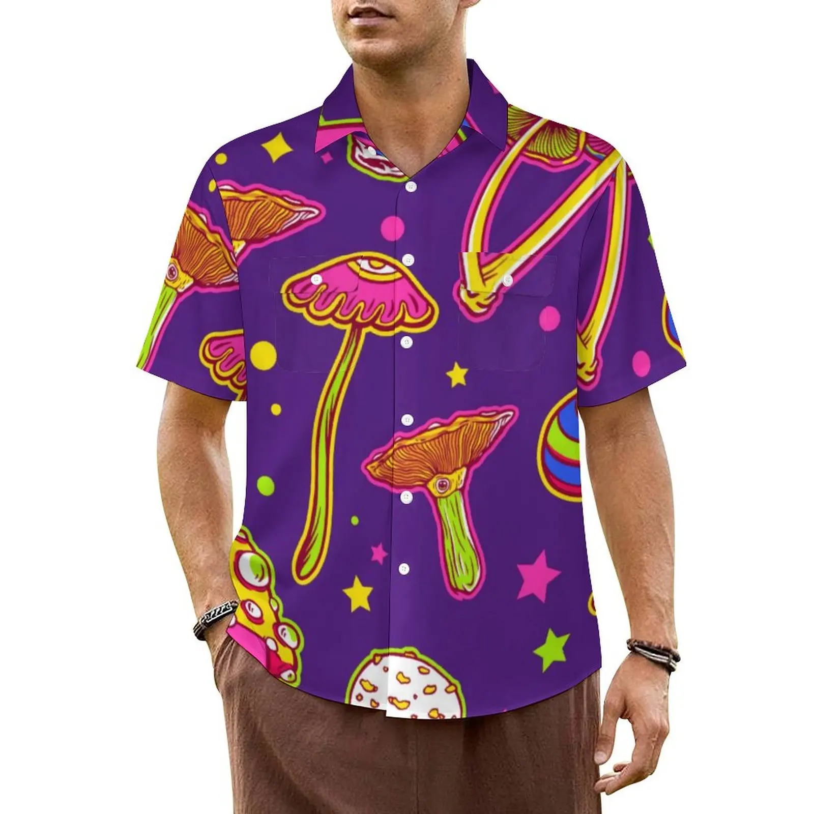 

Magic Mushroom Casual Shirt Colorful Plants Novelty Hawaiian Shirts Man Short Sleeve Beach Fashion Graphic Oversized Blouses