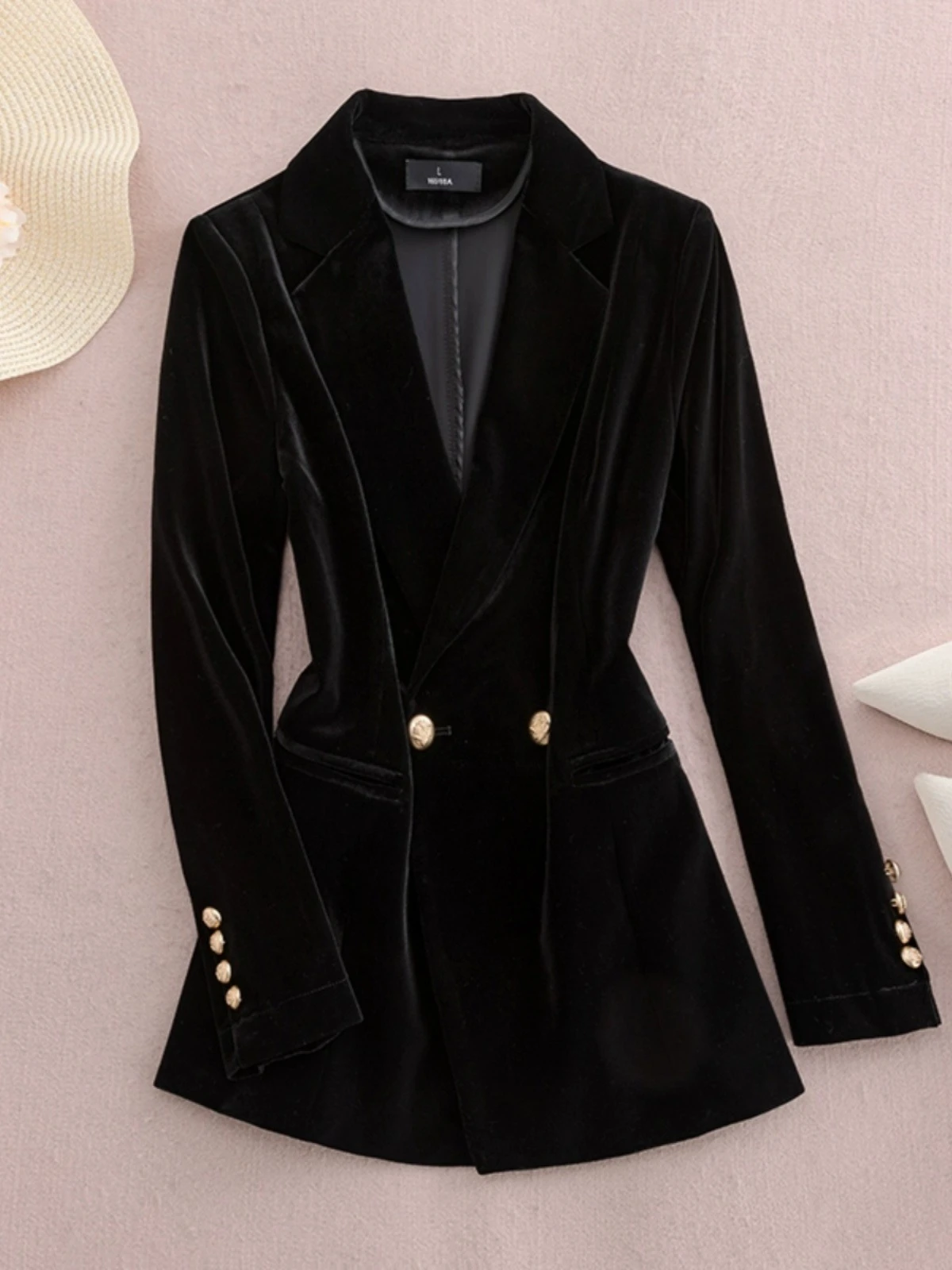 

Высококачественный золотой бархатный топ для женщин, весна-осень 2024, новый бархатный костюм, верхний костюм, большой размер, профессиональный костюм, комплект из двух предметов