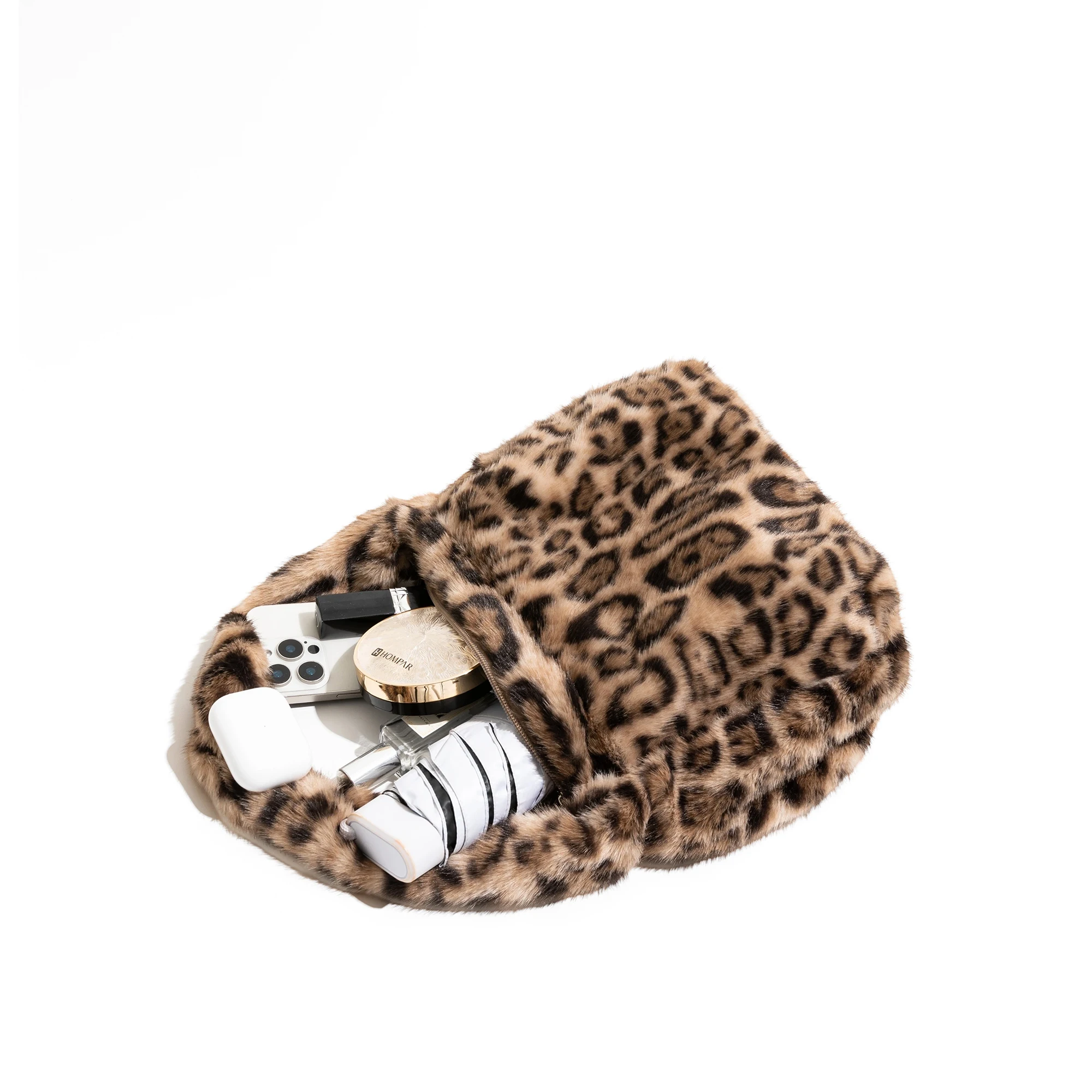 CKKUI Vintage Trendy Leopard Print Shoulder Bag Plush Soft Winter Handbag Large Capacity Portable Daily Underarm Women's Bag