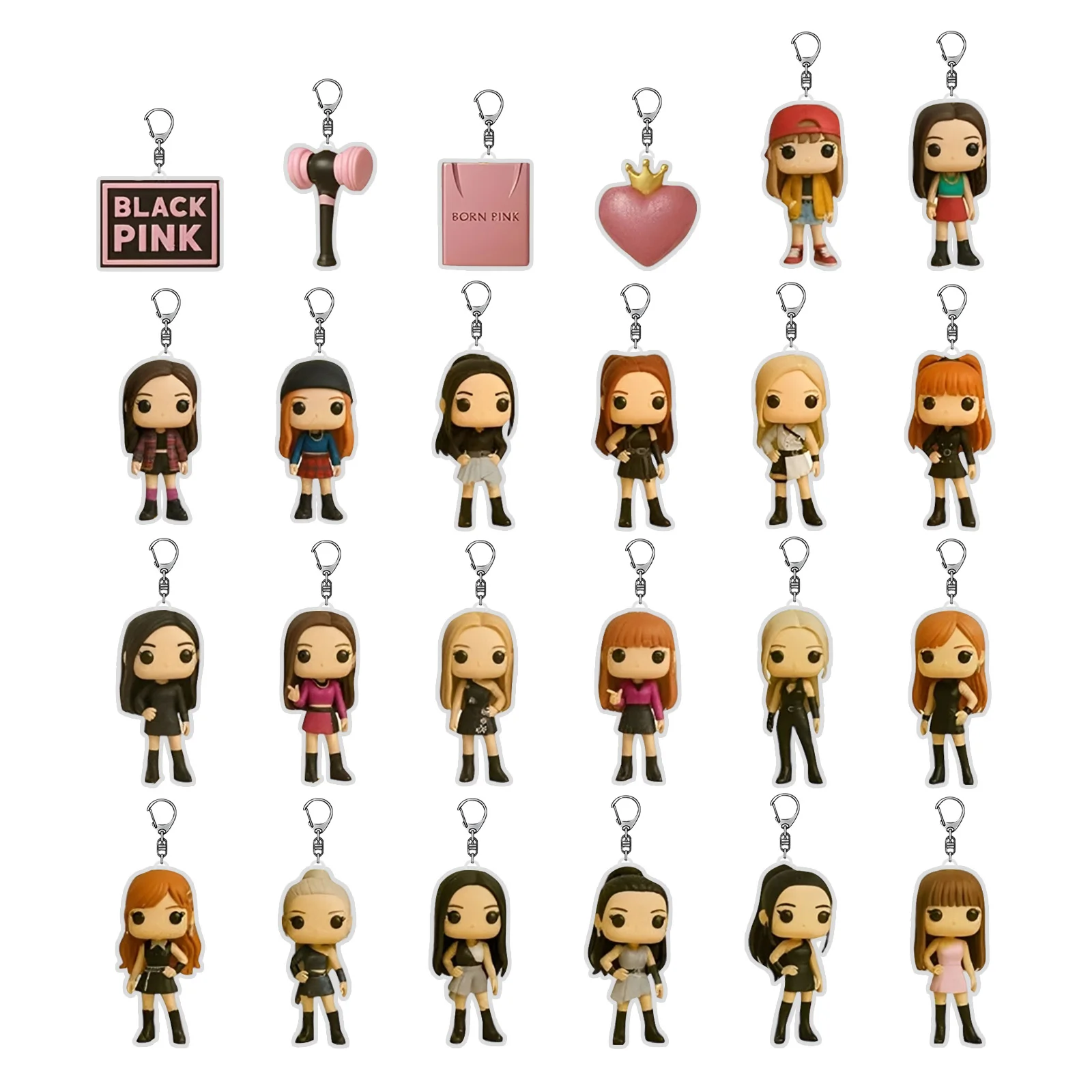 تقويم القدوم لمدة 24 يومًا باللونين الأسود والوردي، يجمع جميع الدمى اللطيفة ثنائية الأبعاد من Jisoo وJennie و Rose & Lisa، هدية عيد الميلاد المثالية لـ B #4