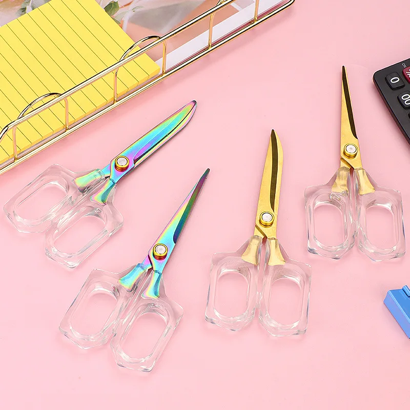 

Ножницы офисные, с прозрачной акриловой ручкой, антикоррозийные, для рукоделия, домашнего использования, офисные канцелярские принадлежности, для резки бумаги и обрезки