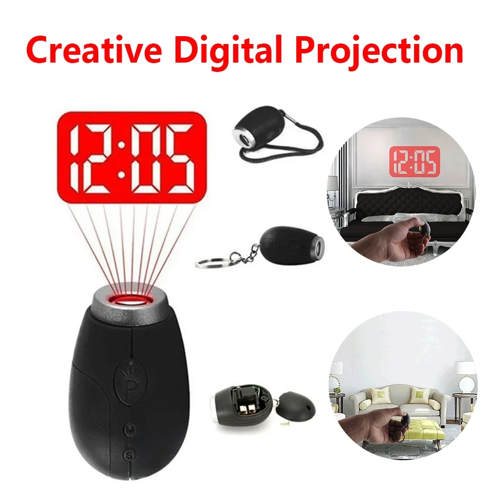 New Creative Digital Time Projection Mini LED Clock Flashlight with Time Date Keychain Function Night Light Projector