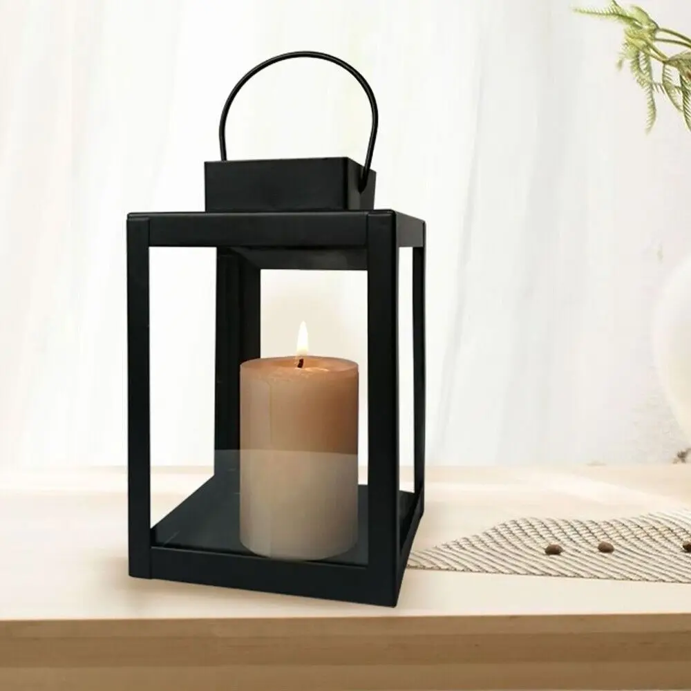 Handheld Outdoor Hanging Lantern Festival GiftSimple Wind-proof Iron Wind Lamp Wrought Iron Black Lantern Candle Stand