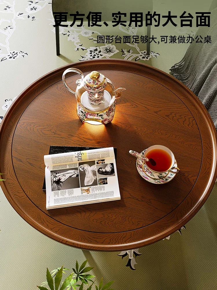 Couchtisch aus massivem Holz im französischen Retro-Stil, runder Teetisch, kleiner Haushaltstisch