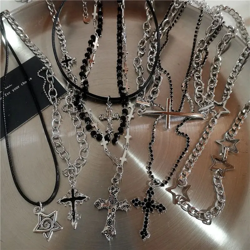 

Gothic Punk Y2K Cross Star Pendant Chain Nelace Women's Faion Spring 2026 Other Material 00% Collares F
