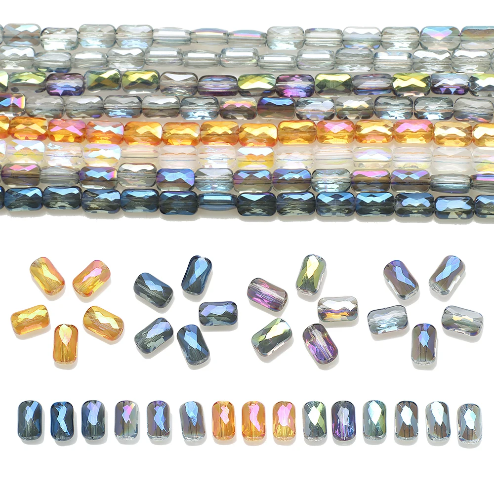75 Stück 4 x 7 mm vergoldete facettierte Kristallglasperlen, lang, quadratisch, flach, lose Abstandshalter für DIY-Schmuckherstellung, Armbänder, Basteln, Handarbeiten
