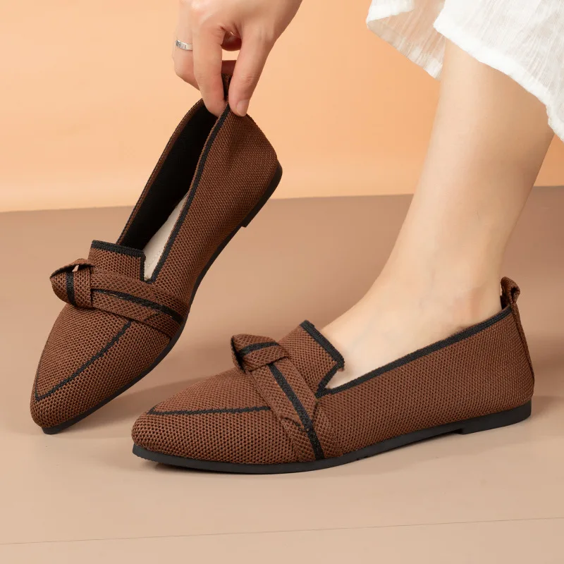 Damen-Flats 2026 Neue Gestrickte Slipper Atmungsaktive Bequeme Einfarbige Schuhe Lässige Spitzzehen-Wanderschuhe Sneakers für Damen – Detail 3