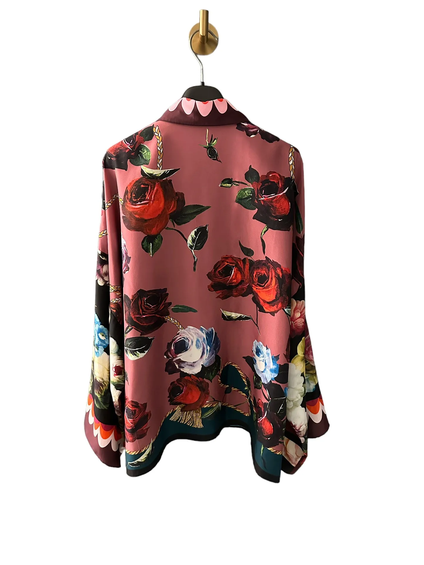 2024 Fashion Women  Spring Summer Bell Sleeve Silk Fabric Printed Shirt Sicilian High Quality  Luxury Brand Designer