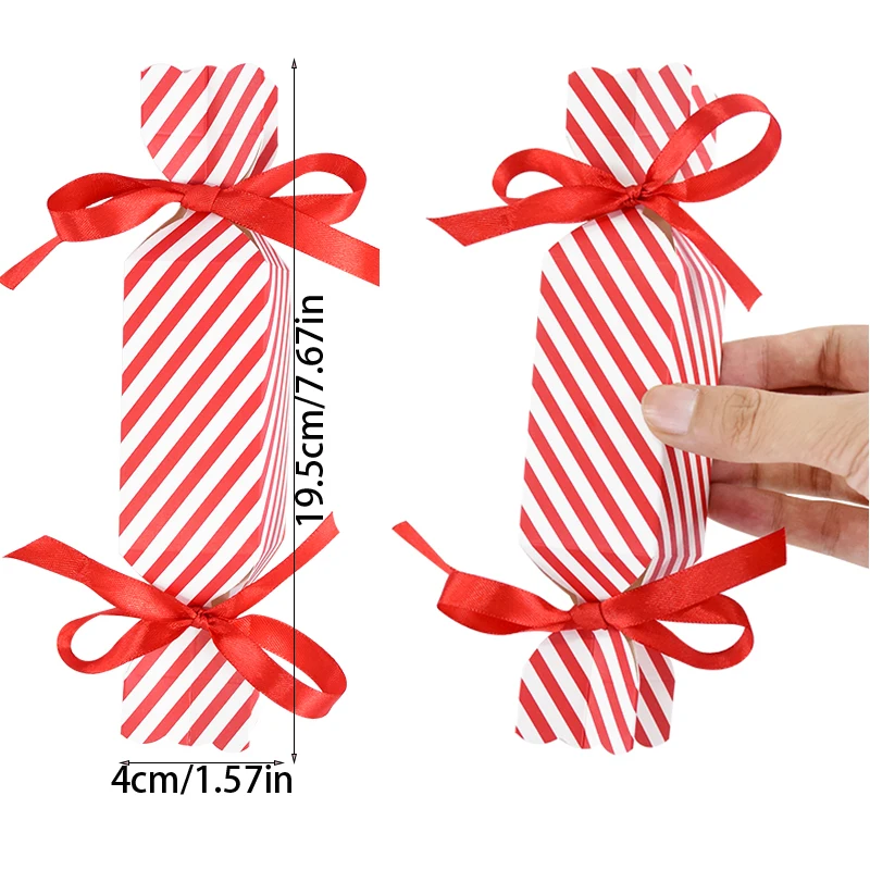 Red Striped Candy Box With Bow Creative Christmas Gift Packaging Wedding Birthday Cookie Box Christmas Decoration 2025 New Year