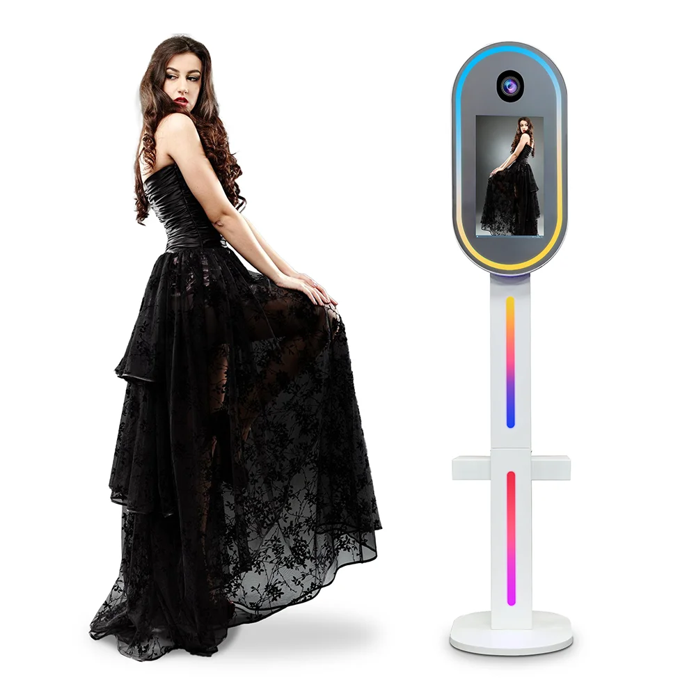 Portable Kiosk Camera DSLR Photo Booth Machine 15.6 Inch Touch Screen Oval DSLR Photobooth Shell for Business Parties