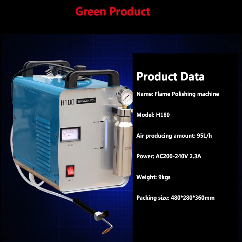 H180 300W Portable Oxygen Hydrogen Flame Generator Acrylic Polishing Machine 95L 2 Gas Torches Free