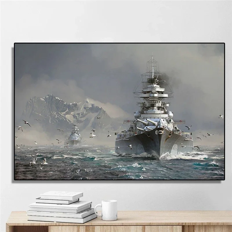 Bismarck Class Battleship Posters and Prints Retro Pirate Ship Canvas Painting Ship Wall Art Pictures for Living Room Decoration