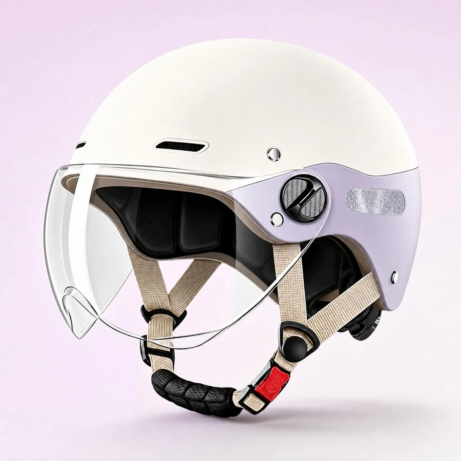 Motorcycle Helmet with Clear Short Visor Ventilated Electric Bike Helmet with Quick-Release Chin Strap Adjustable for Commuters