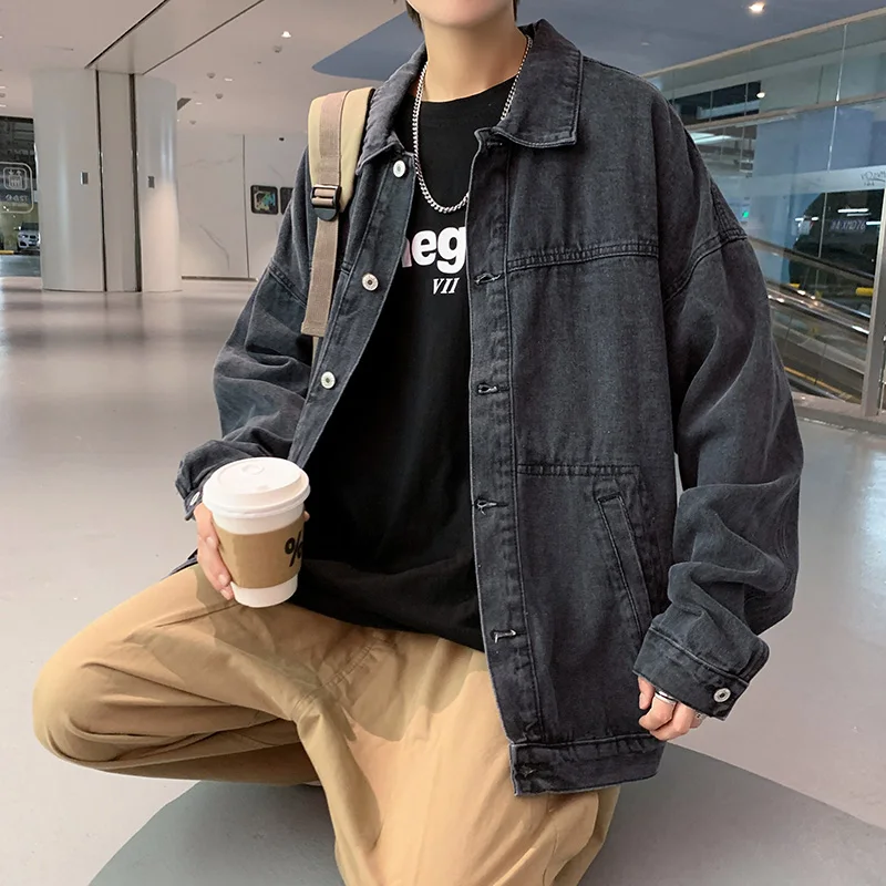 Men'S Sheepskin Jacket Coats Mens Punk Y2K Gothic Reflective Original Asymmetric Streetwear Fashion Car Military Black Denim Hip