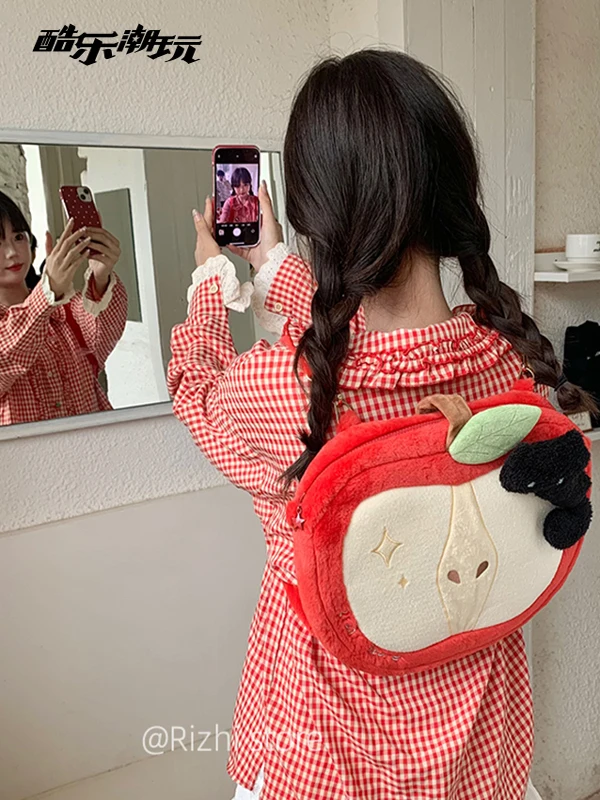 New Autumn/Winter Cute Plush Red Apple Backpack Simple And Casual Versatile Large Capacity Handheld Makeup Bag For Women Trendy