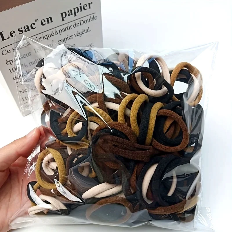 Solid Color Seamless Elastic Hair Bands 50/100 Pack, Thick Soft Durable Ponytail Holders Boho Simple Hair Accessories for Daily Makeup Sports Wear