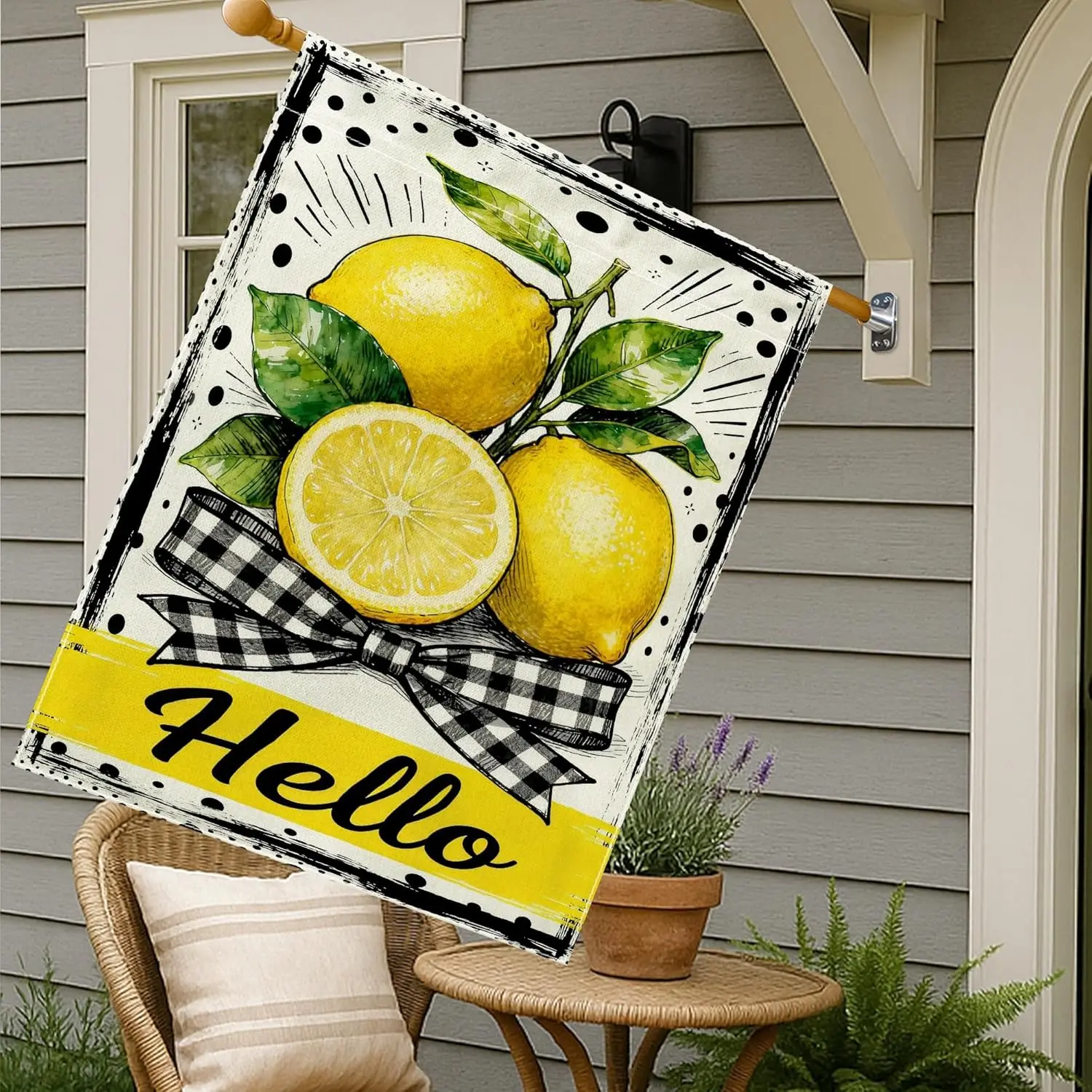 Lemon House Flag, Farmhouse Rustic Leaf Bow Summer Yellow Burlap Double Sided Outside Large Garden Flag for Outdoor Patio Ya MMZ