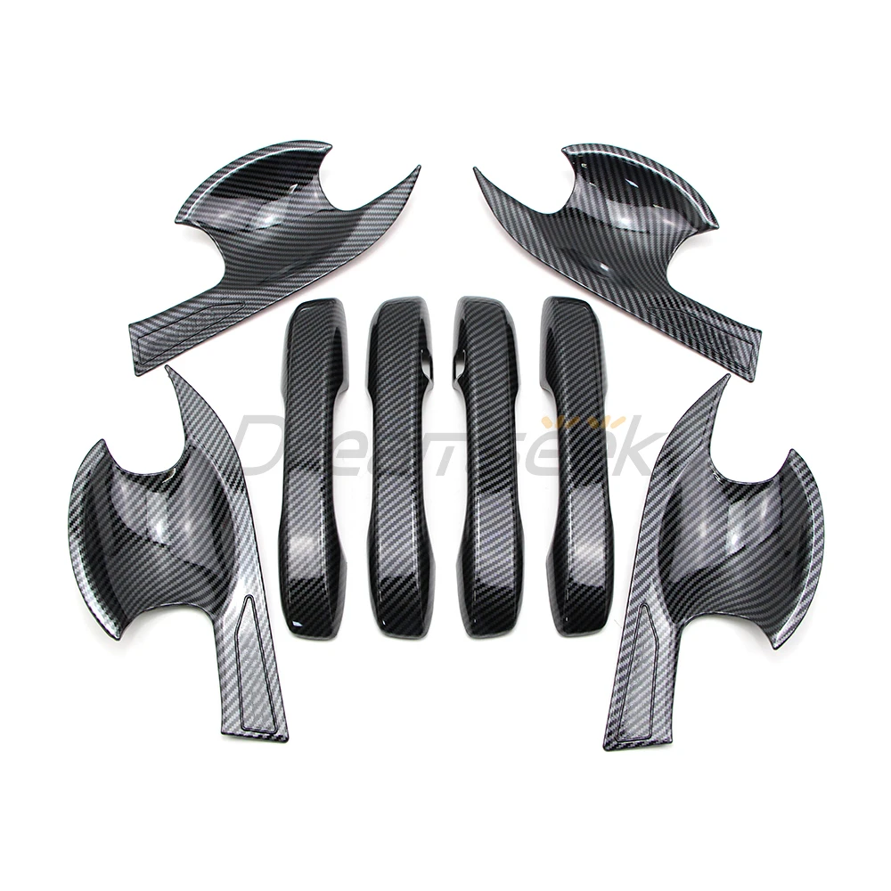 8PCs For Honda Civic 2022 2023 Car Door Handle + Cup Bowl Cover With 2 Smart Keyhole Carbon Fiber Look Trim