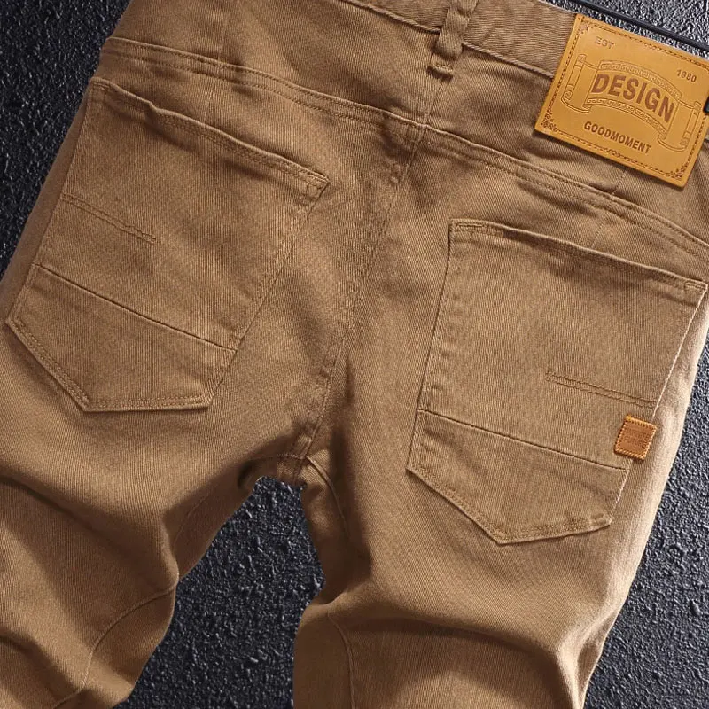 

Дизайнерские модные мужские джинсы высокого качества цвета хаки, черные эластичные облегающие повседневные джинсовые брюки Hombre Y2K для отдыха, винтажные мужские джинсы