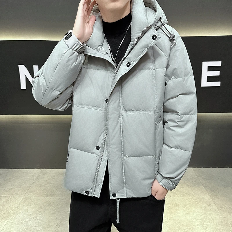 Solid Color Warm Hooded Duck Down Jackets 2025 Winter Men's Casual Puffer Coat Outwear Windproof Thick Padded Top Parka Clothing