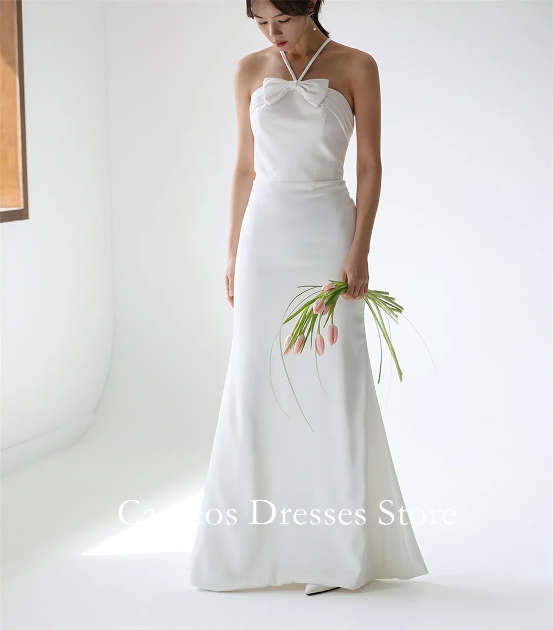 SONDR Maßgeschneiderte Neckholder Ärmellose Brautkleider Meerjungfrau Satin Criss-Cross Korea Bräute Kleider Frauen Brautkleider