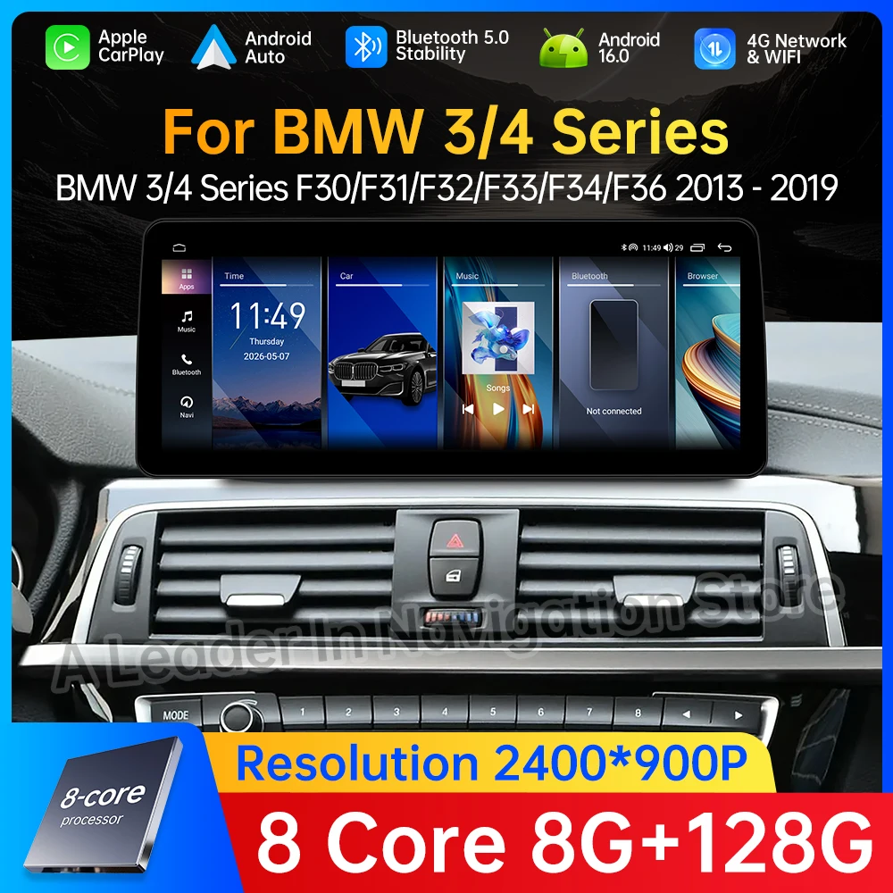 Android 16 Wireless Carplay for BMW 3 4 Series F30 2013 2014 - 2019 NBT EVO System Car Multimedia Radio Player QLED Screen Tool