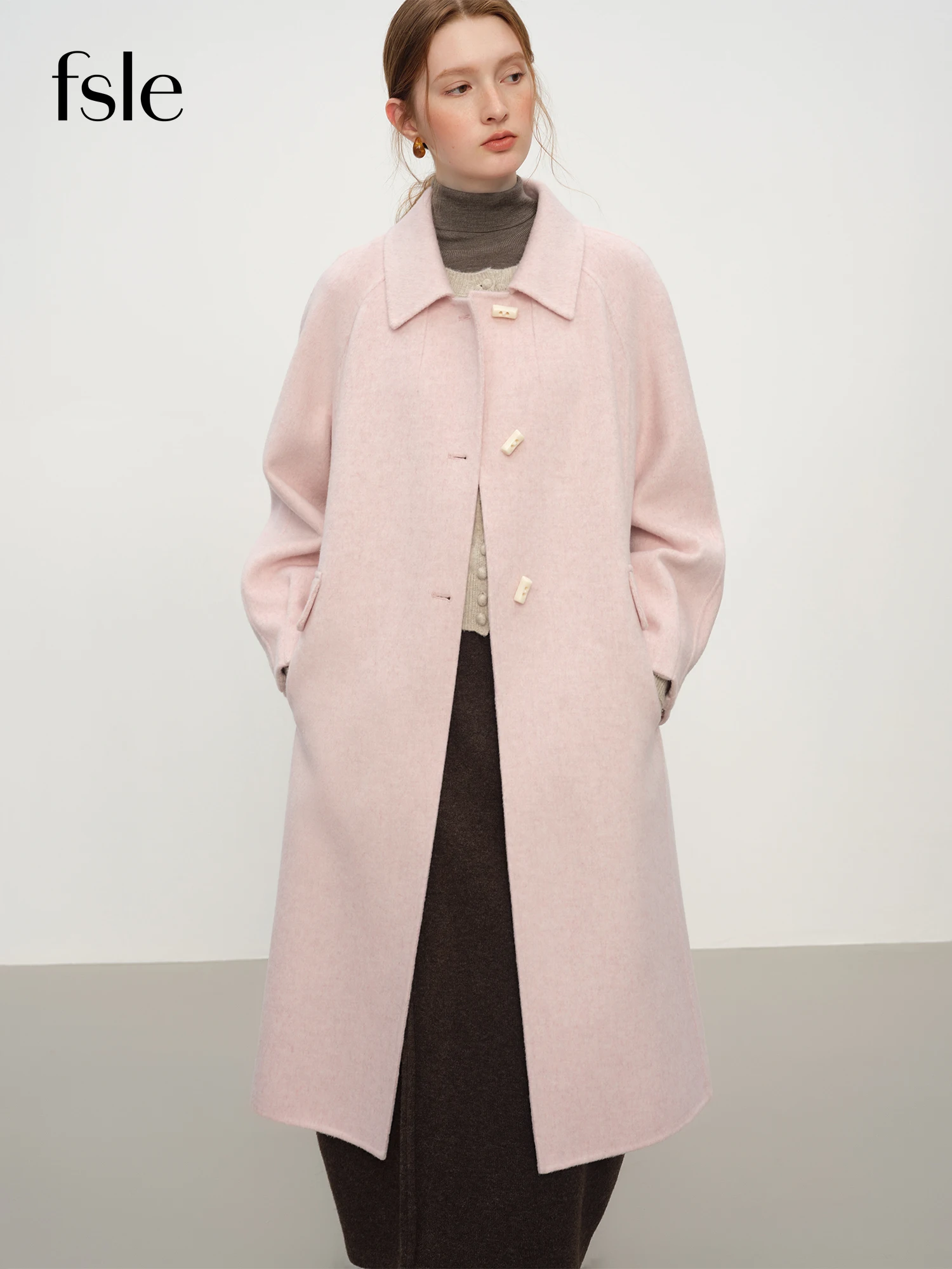 

FSLE милое повседневное шерстяное пальто в студенческом стиле, женское зимнее пальто 2025 года, новое двустороннее шерстяное пальто