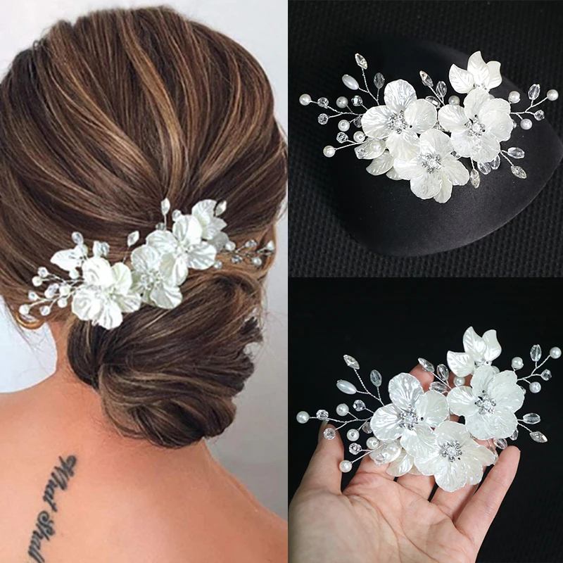 Bridal Crystal Pearl Flower Hair Clip Floral Style Barrette Hair Jewelry Bridesmaid Wedding Hair Accessories for Women Headpiece