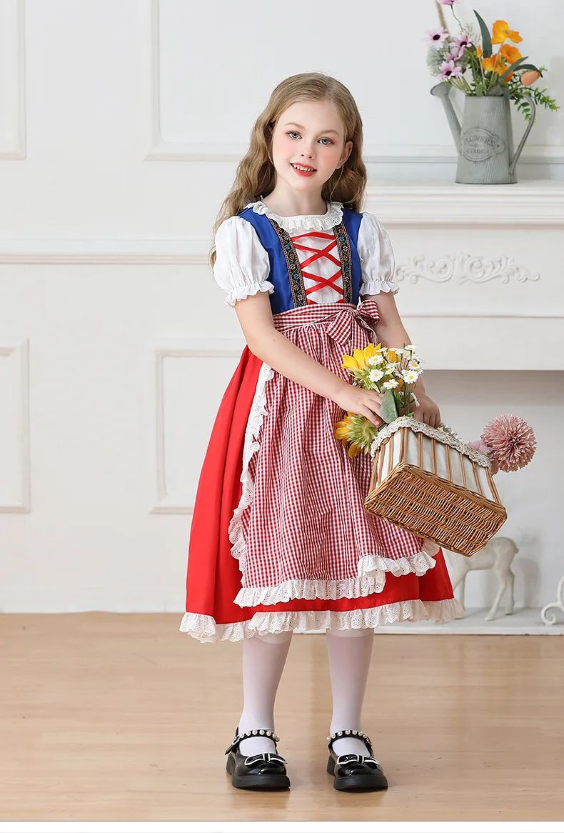Kinder Karnevalskostüm München Oktoberfest Mädchenkostüm Klassisches Alpen-Landkostüm Mädchen Paradekostüm Cosplay Festliches Kleid Party – Detail 8