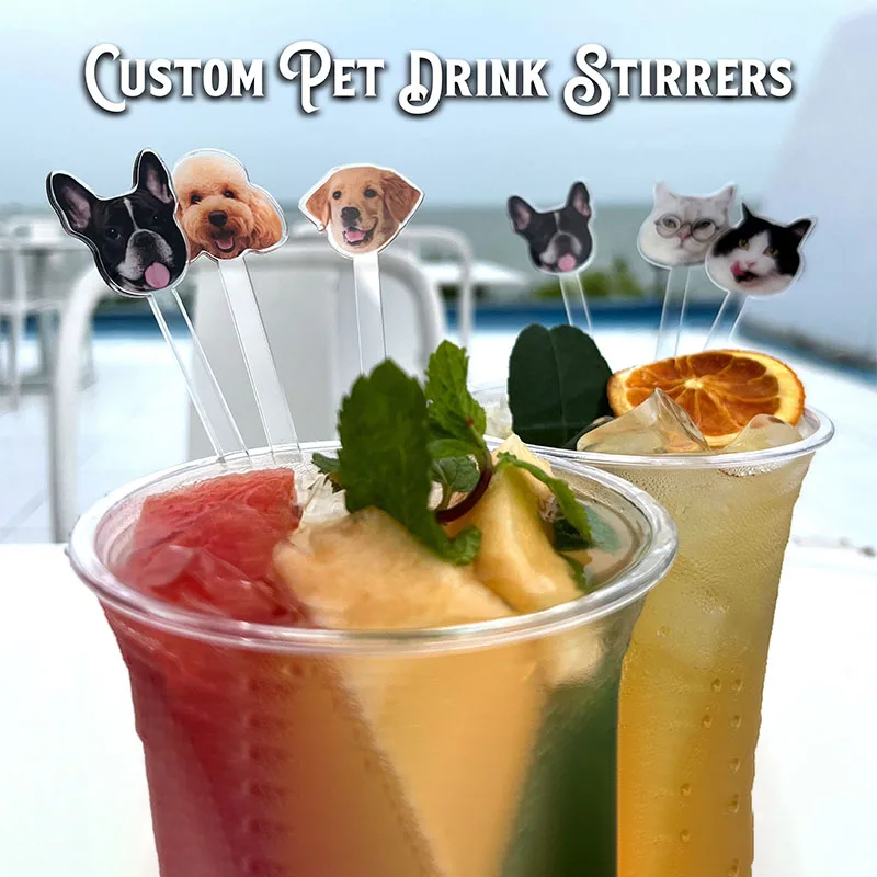 Drink stirrers personalized with dog face Pet Birthday stir sticks Custom Party Decorations swizzle sticks wedding drink sticks