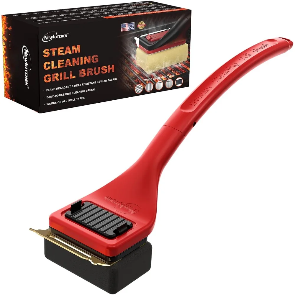 

Grill Brush Bristle-Free Steam Cleaning, BBQ Brush Replaceable Heat-Resistant Kevlar Head with Grill Scraper Safe Barbecue Grill