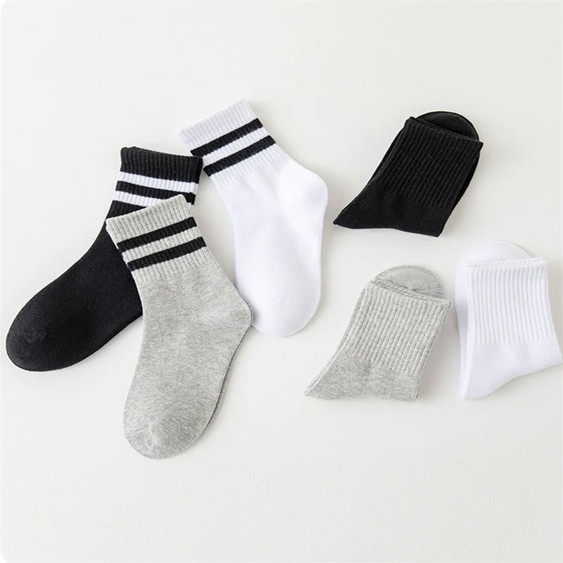 Lawadka 5Pairs/set Boys Girls Socks For Kids White Black Gray Cotton Children\'s Socks Student Sport Autumn New Sock 2 to 11Years