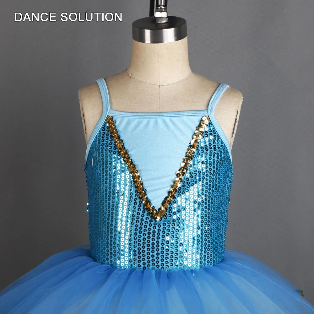 Corpetto in spandex con paillettes blu acqua con gonna in tulle a sbuffo Vestito da balletto per bambini Ragazze Balletto Performance sul palco Dancewears 20183