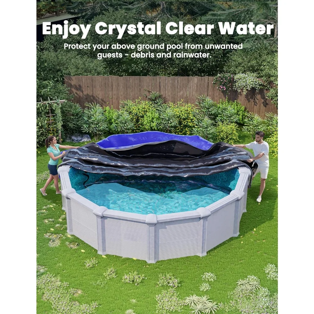 Pool Cover Round Above Winter Pool Cover,4 Foot Overlap Extra Thick 420D Round Above Ground Pool Cover with Winch and Cable