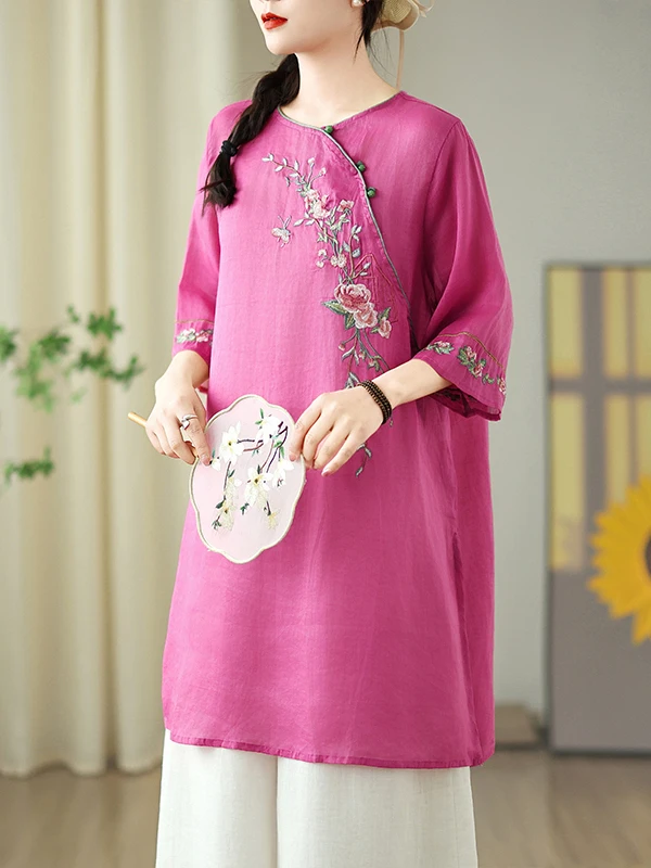 تي شيرت مطرز بقصة ضيقة متوسط الطول مستدير Ne كاجوال علوي صيفي من القطن والبوليستر مزيج كمثرى مستقيم Bo...