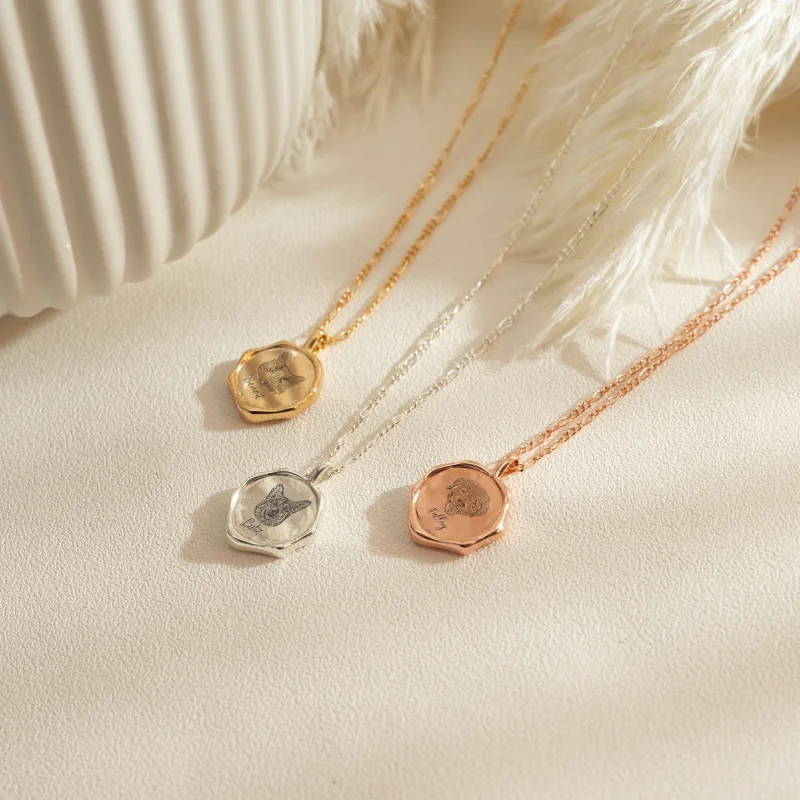 

Diameter18mmPet Custom Hexagon Necklace，Girls Gift Jewelry，French Irregular Shape Pendant，Personalization，Yourslogo