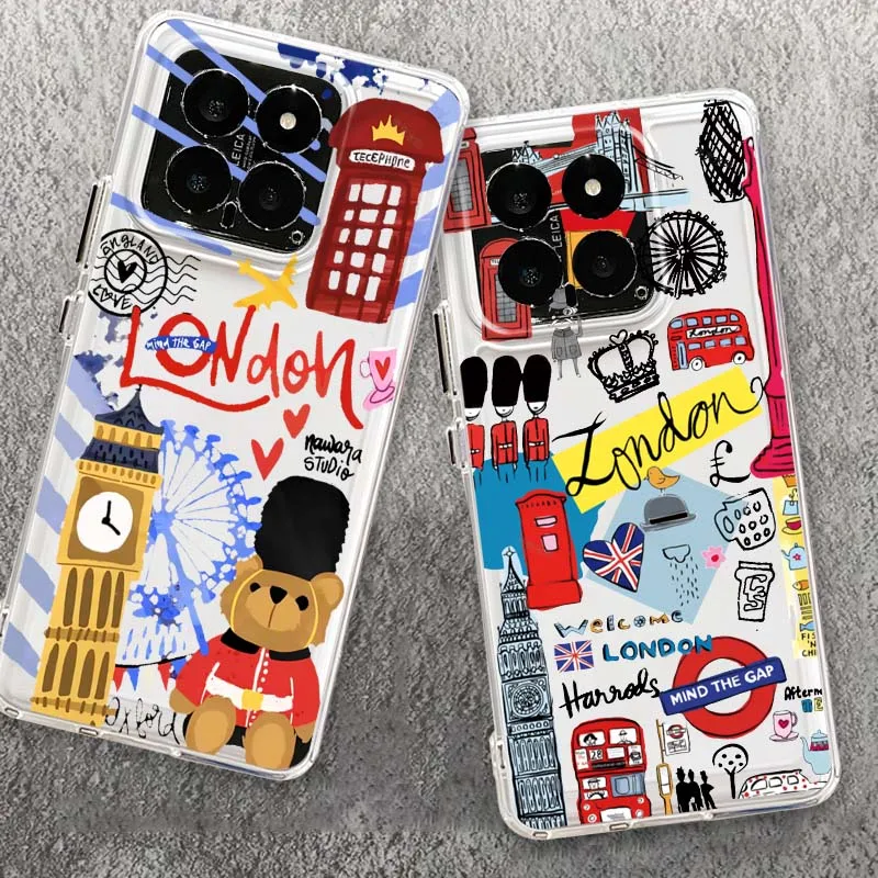 

Cartoon London Landmark Bear Phone Case For Xiaomi Mi 17 15 14 14T 15T 13 12 12S 11 Pro Lite Ultra Max Space Shell