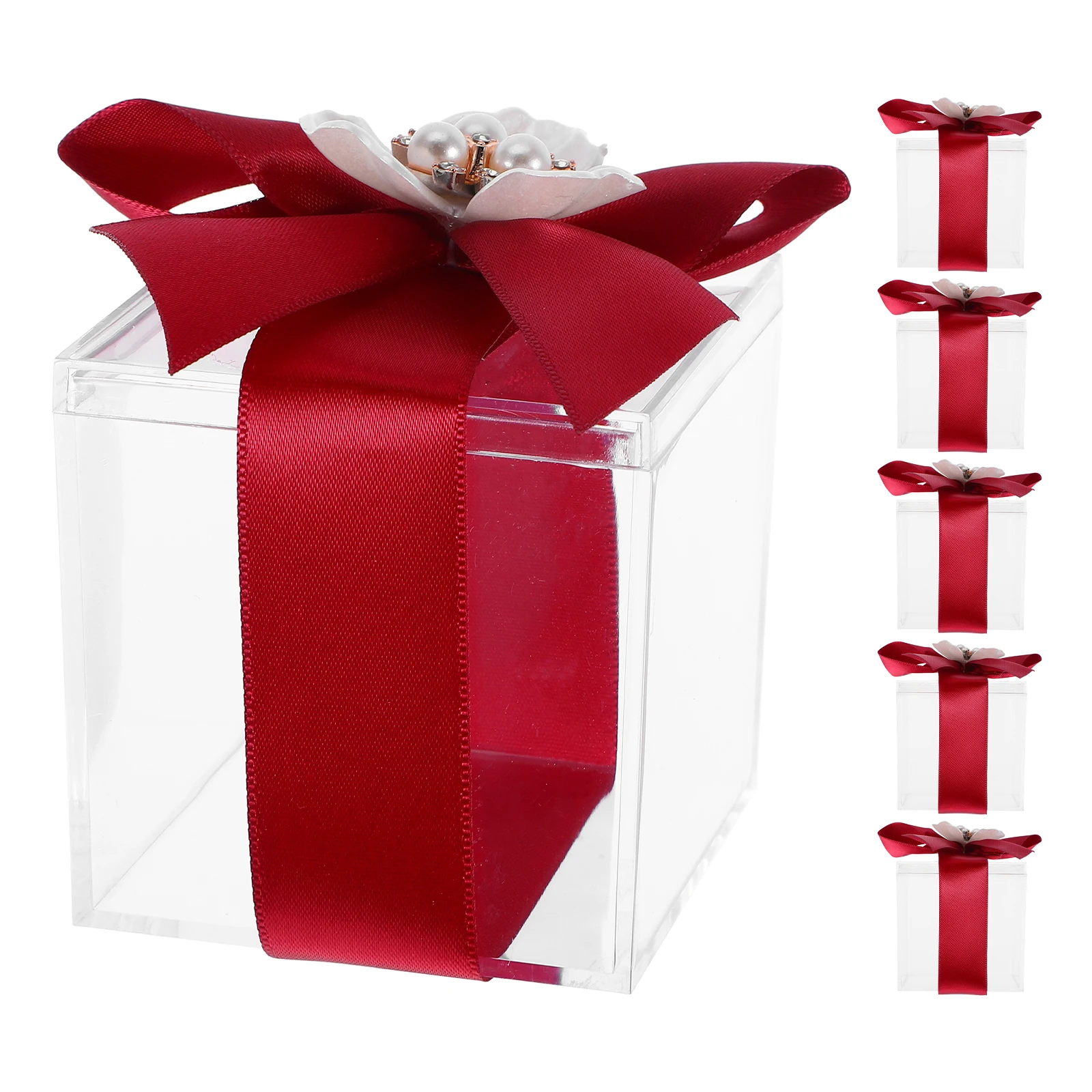

6Pcs Wedding Favor Boxes European Style Transparent Candy Boxes Bow-Knot Ribbon Candy Containers Bridal Shower Party Treats