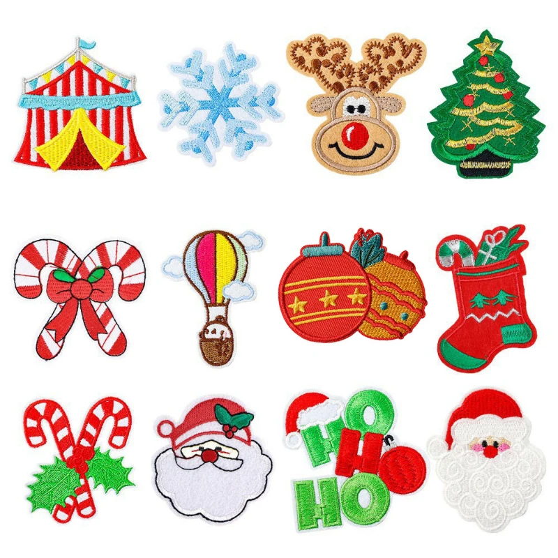 Nieuwe Mode Leuke Diverse Kerst Geborduurde Patches Stof Applicaties voor DIY Kleding en Vakantie Decor Kerstman, Rendier