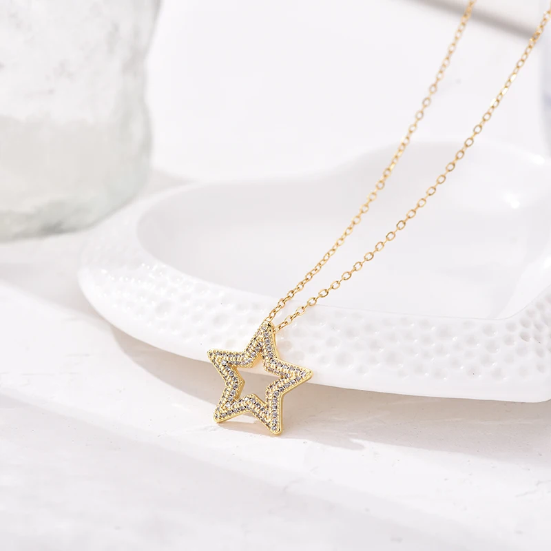 Trendige mehrfarbige Stern-Zirkon-Anhänger-Halskette für Frauen, Edelstahlkette, Vintage-Halskette, weiblicher Alltagsschmuck, Geschenk – Detail 7