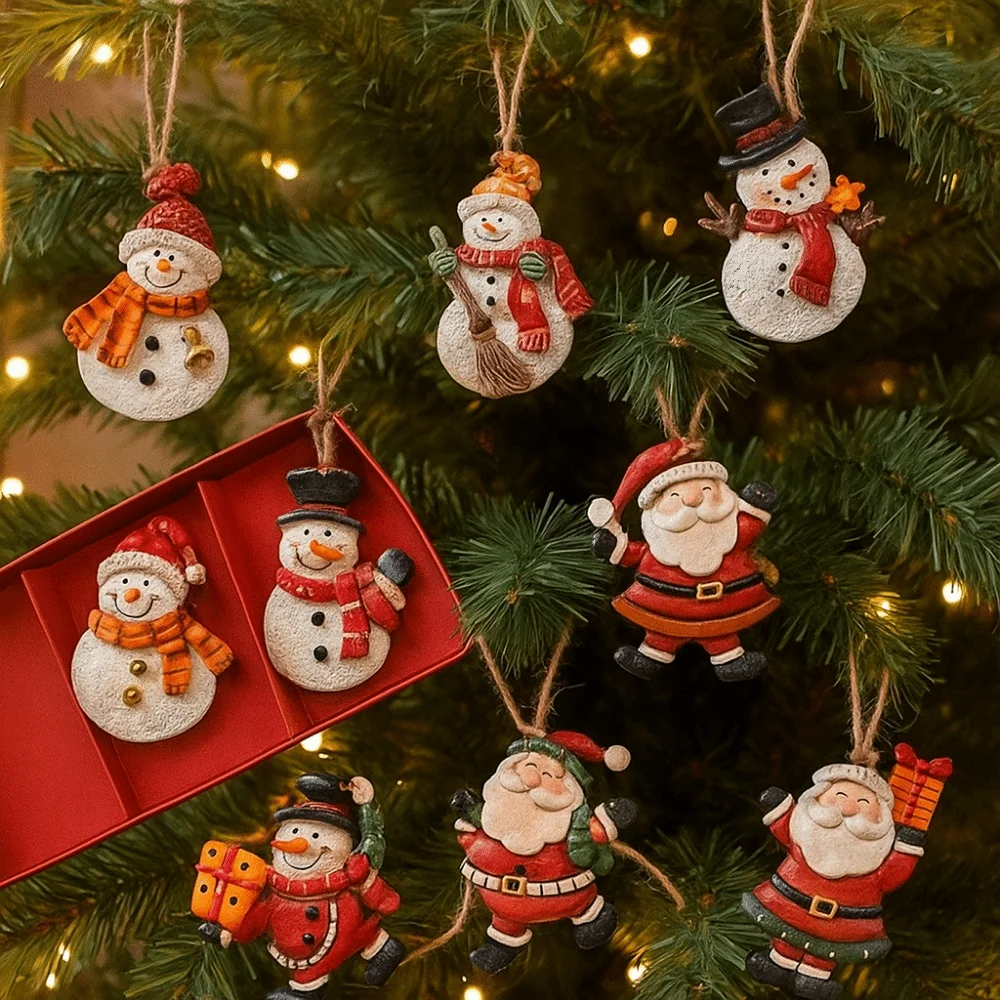 

Cartoon Christmas Hanging Ornaments Resin DIY Craft Snowman Pendant Handmade Santa Claus Figurine Christmas Tree Decor