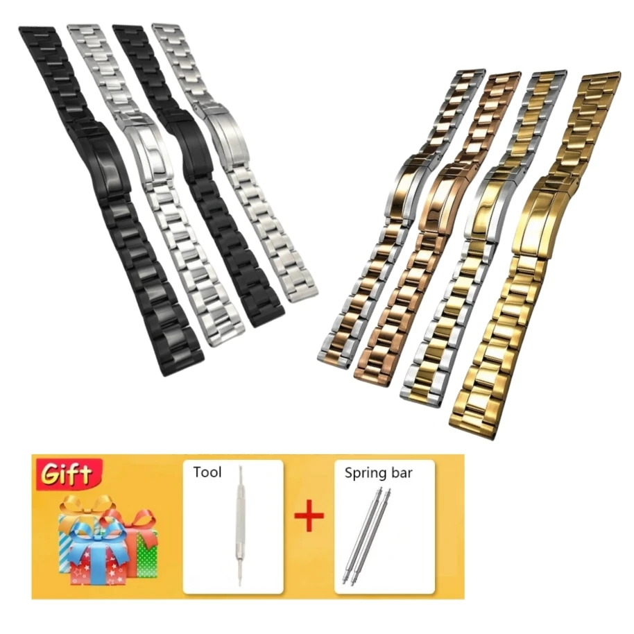 Customi Logo Universal Flat Mouth Three Bead Diving Stainless Steel Strap Screw Link Quick Release Strap 20 22mm Safety Buckle